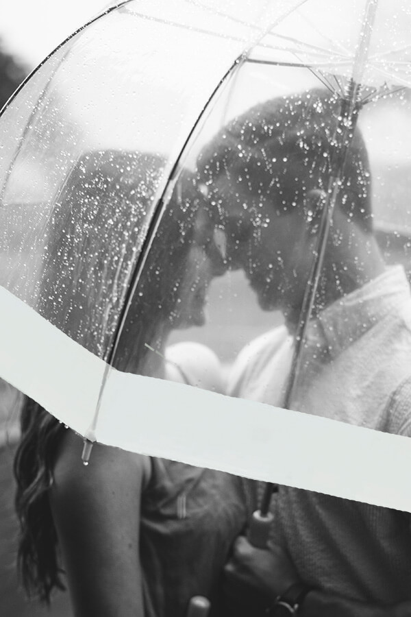 a couple inside of the Bubble Dome Clear View Umbrella