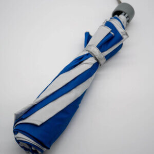 Blue and white umbrella. 