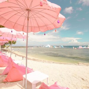 pink beach umbrella